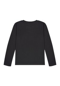 Schwarzes Langarmshirt aus weichem Stoff, mit rundem Ausschnitt und gerader Schnittführung. Keine sichtbaren Logos oder Muster.