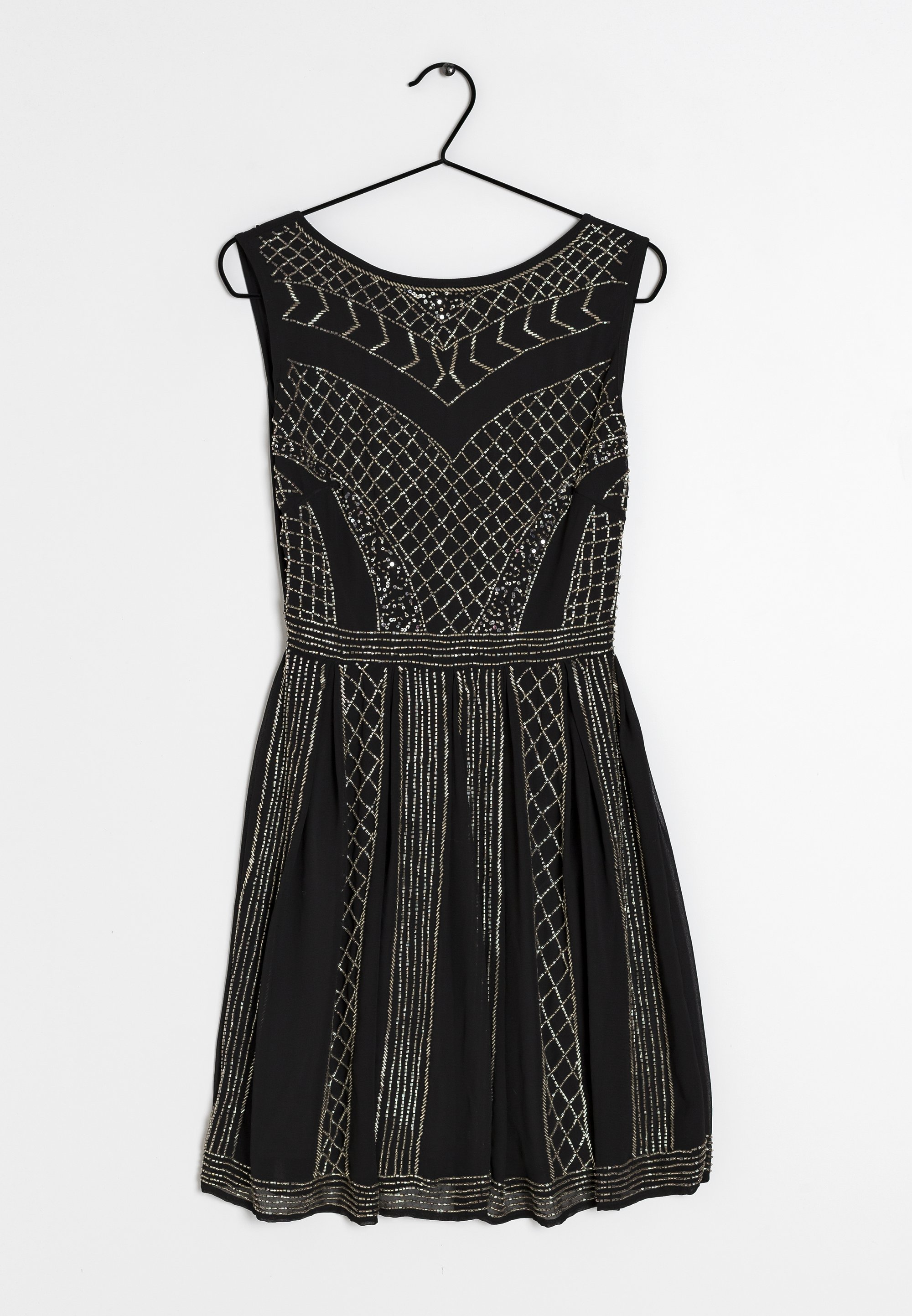 black dress with white beads Elegant Black Lace Evening Dress with Beads and Chains main image 0