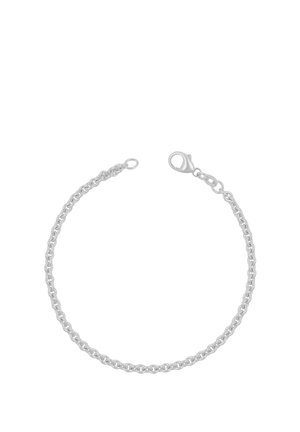 Silbernes Kettenarmband mit abgerundeten ineinandergreifenden Gliedern und Karabinerverschluss auf weißem Hintergrund.
