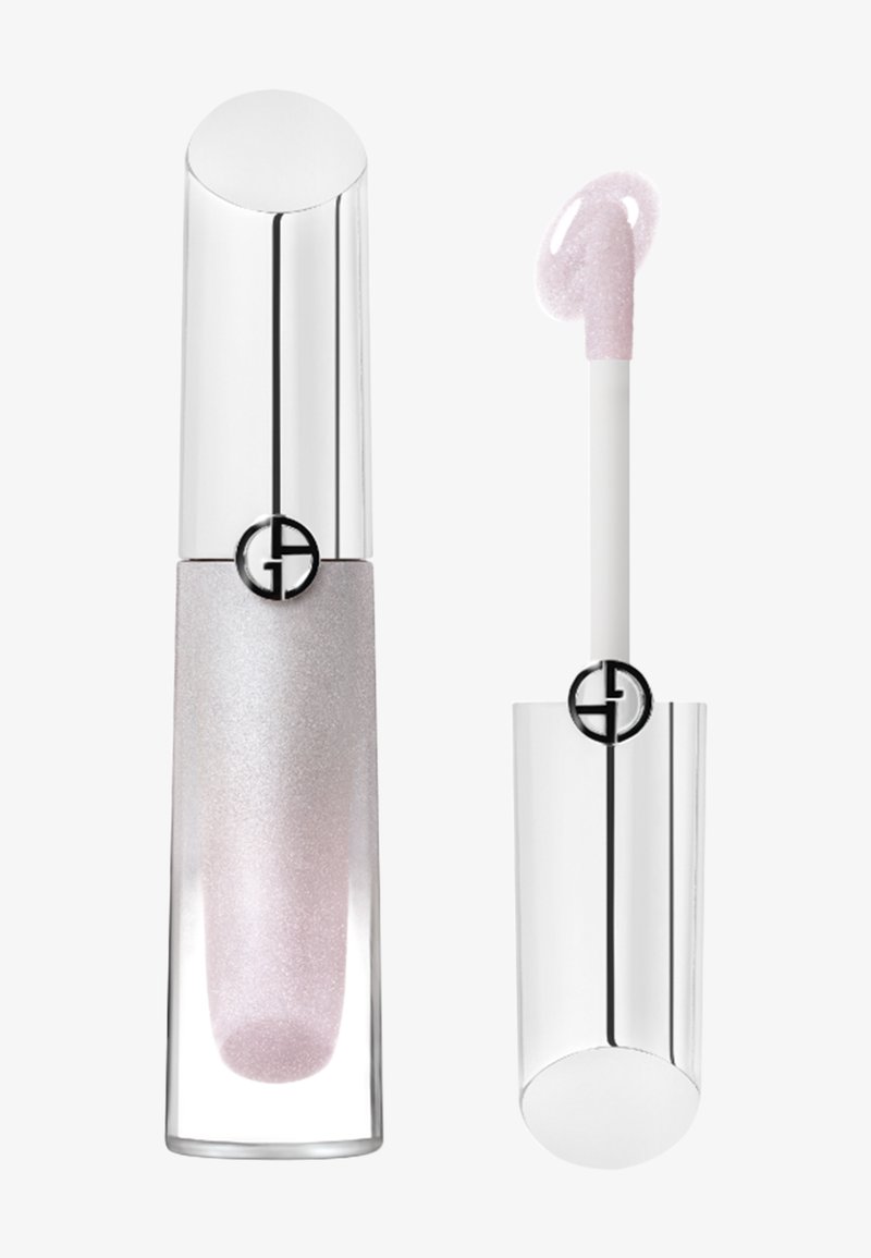 Lucidalabbra in un tubo trasparente con un tappo argentato. Il gloss è rosa scintillante e presenta un applicatore a wand. Il tubo è decorato con un dettaglio circolare del logo.