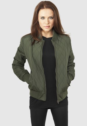 Urban Classics, DIAMOND QUILTED NYLON JACKET HENLEY COLLAR - Blouson bomber - olive