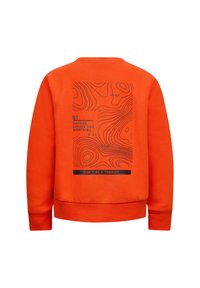 Felpa arancione con un design a linee di contorno e testo sul retro, con polsini e orlo a costine per una vestibilità migliore.