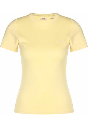 T-shirt ajusté à manches courtes de couleur jaune clair avec col ras du cou et petit logo blanc Levi's sur la poitrine gauche.