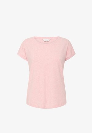 Light pink short-sleeve t-shirt with a round neckline, made of soft fabric featuring a subtle heathered texture.
