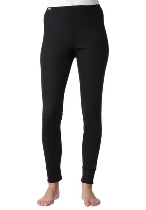 Leggings noirs en tissu lisse et extensible avec un design ajusté. Longueur cheville avec une ceinture simple et sans motifs visibles ni matériel.
