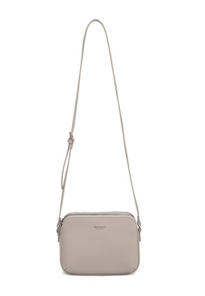 Kleine beige crossbodytas met verstelbare band, twee ritssluitingen en "DIANA&CO COLLECTION" logo aan de voorkant.