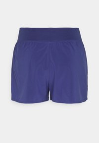 Marinblå sportshorts med flexibel midja, slät yta och avslappnad passform, designade för komfort och rörelsefrihet.
