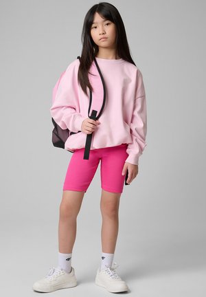 4F, 4F LEGGINSY KOLARKI PRĄŻKOWANE DZIEWCZĘCE - RÓŻOWE 140 (9-10 LAT) - Leggings - hot pink neon