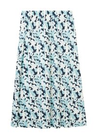 Plissierter Midirock mit abstract floralem Muster in Blau-, Weiß- und Schwarztönen, ausgestattet mit einem elastischen Bund.