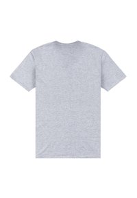 Světle šedé tričko s krátkým rukávem a kulatým výstřihem pohledem ze zad, bez viditelných log nebo designů.