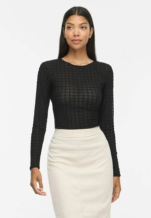 VILA, LONG SLEEVED TOP VIMIRANI ROUND NECK - Blouse - black beauty