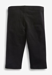 Schwarze Baumwollleggings mit glatter Textur, knöchellangem Design und breitem, elastischem Bund; einfach und einfarbig.