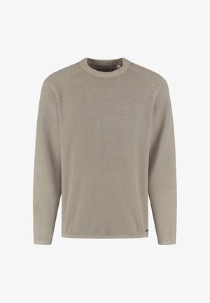 Maglione a maniche lunghe grigio chiaro, lavorato a maglia con un motivo testurizzato e scollatura a girocollo. Polsini e orlo a coste con una vestibilità comoda.