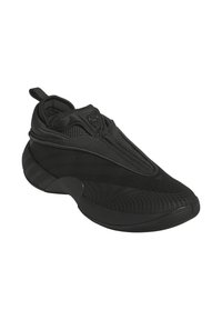 Svarta sportskor med en elegant och strömlinjeformad design, tillverkade av ett texturerat meshöverdela med dragkedjeslutning och gummisula.