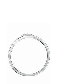 Silberner Metallring mit einer glatten, polierten Oberfläche und drei kleinen, klaren Verzierungen an der Oberseite, der ein schlichtes, elegantes Design aufweist.