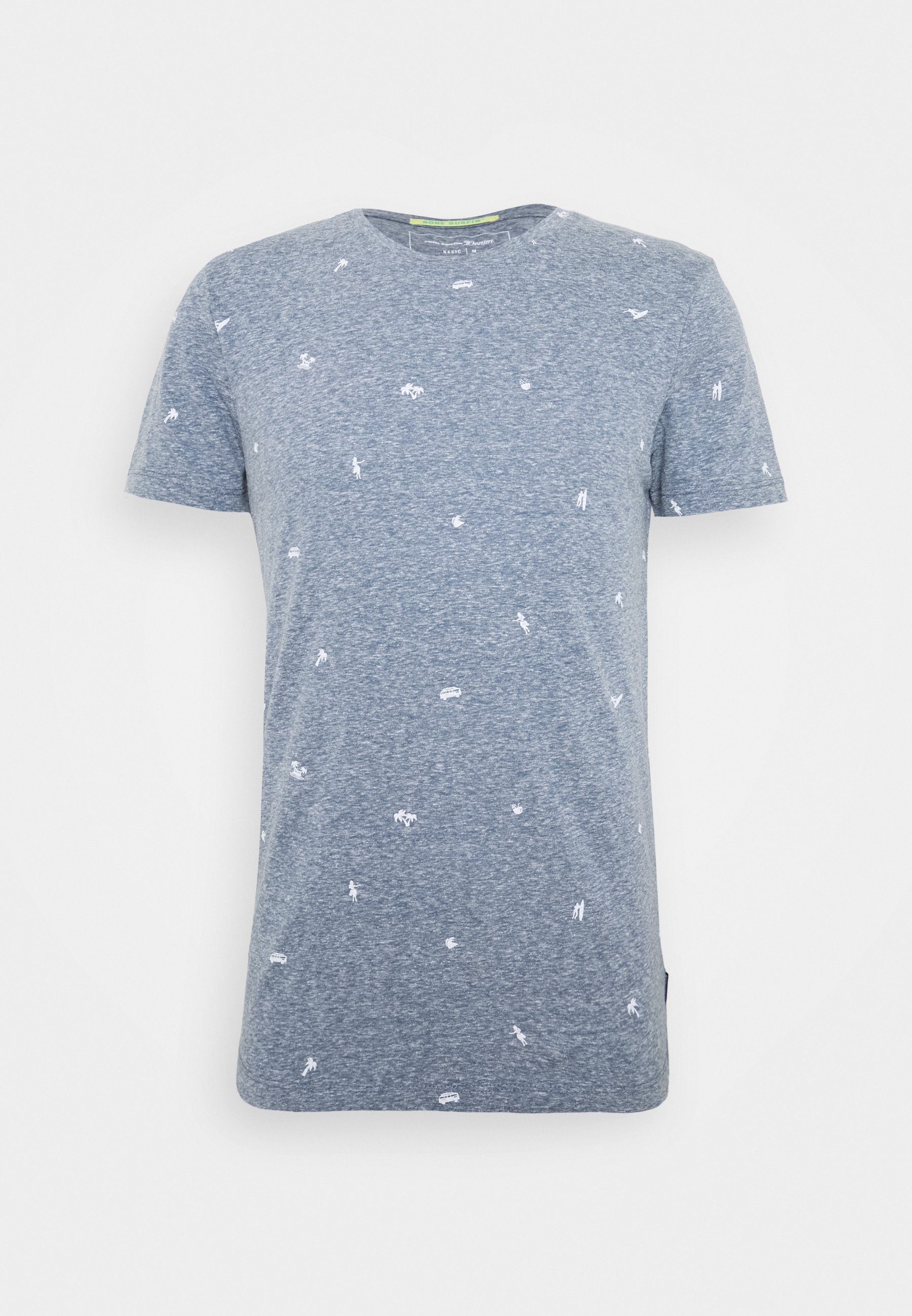 TOM TAILOR DENIM MÉLANGE T shirts med print navywhite TOM TAILOR DENIM ALLOVERPRINTED - T-shirts med print - white/blue navy