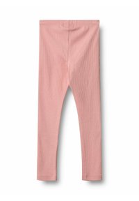 Rosa Baumwollleggings mit ribbeliger Textur, schmalem Schnitt und elastischem Bund. Ohne sichtbare Muster oder Beschläge.