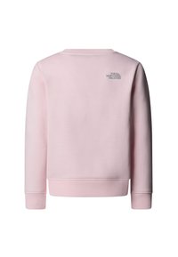 Jasnoróżowa bluza z cienkim ściągaczem na mankietach i u dołu, z małym szarym logo na górnej części pleców. Miękka tkanina o gładkiej fakturze.