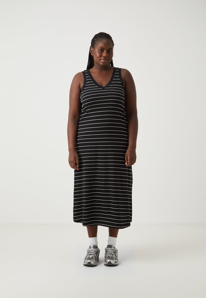 ONLY Carmakoma CARBLOOM Long - Jerseykleid - black/cloud dancer