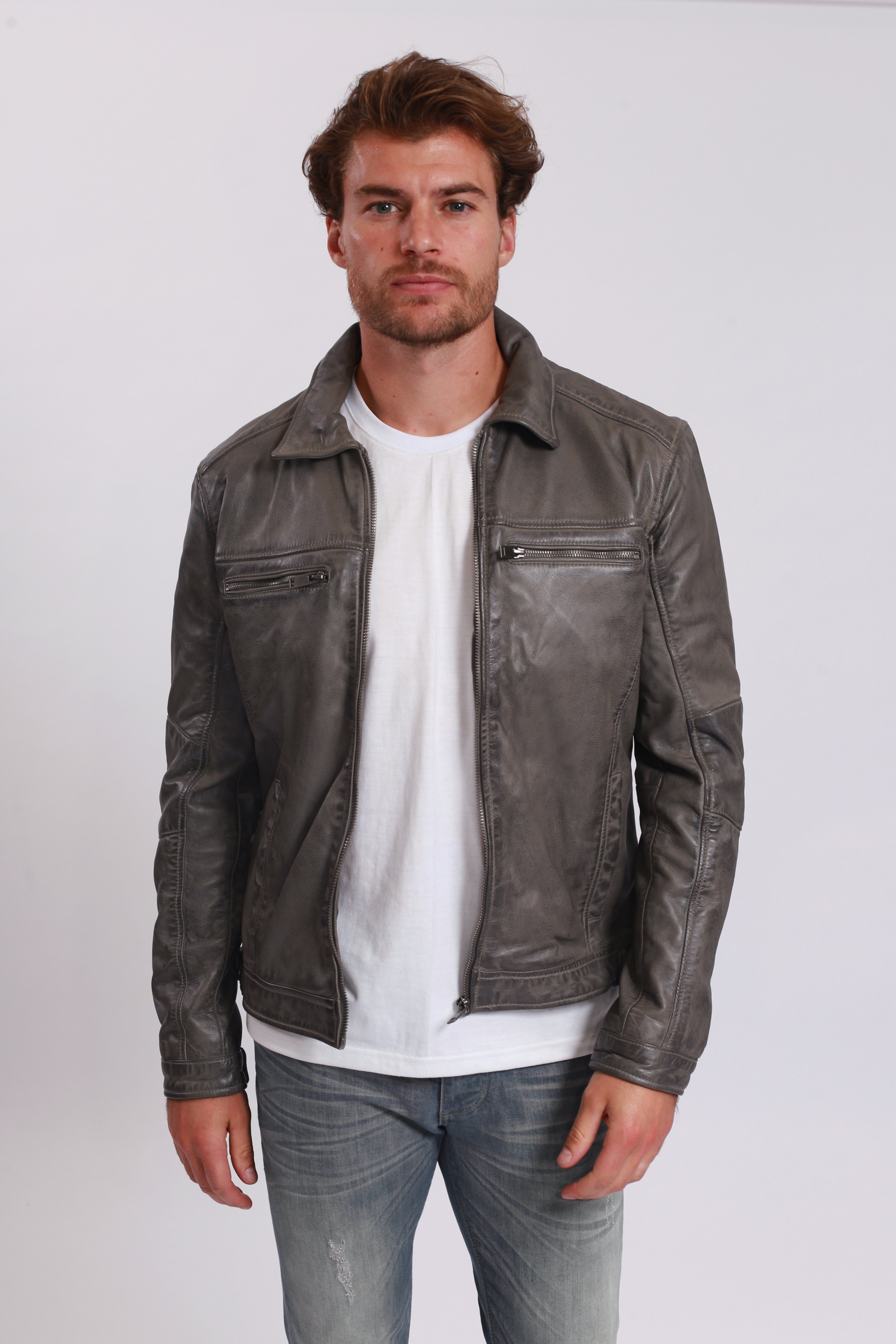 Lee Cooper LEATHER JACKET WITH COLLAR SHIRT - 2 SPLIT SIDE