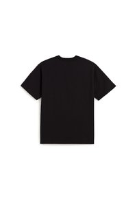 Svart bomull T-shirt med rund hals och korta ärmar, visad bakifrån. Designen är enkel utan ytterligare mönster eller detaljer.