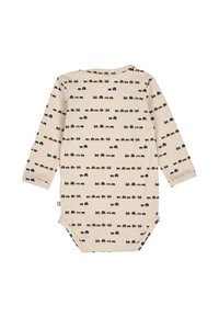 Body per neonati in beige chiaro con maniche lunghe e motivo di veicoli colorati. Realizzato in tessuto morbido con vestibilità aderente e chiusura a scatto.