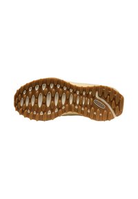 Gummisohle mit strukturiertem Muster, in solidem Braun mit ausgeprägten Traktionsspikes. Das Logo "KEEN" befindet sich an der Seite.