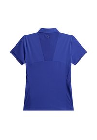 Kortärmad polo skjorta i enfärgat blått, med en texturerad bakpanel och subtil branding på ärmarna. Tillverkad av andningsbart material.