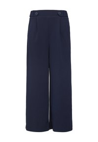 Marine wijde broek, polyester mix, met een hoge tailleband met twee knopen, voorkant plooien en een gladde, gestructureerde afwerking.