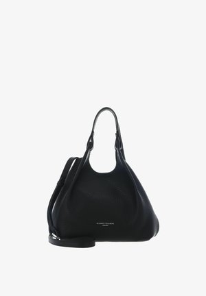 Sac à main en cuir noir texturé avec des poignées courtes et une bandoulière amovible, brandé "Gianni Chiarini Firenze" en petits caractères blancs.