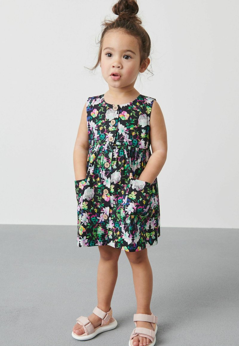Next BUTTON FRONT COTTON DRESS - Hverdagskjole - black floral/sort ...