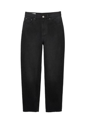 Zwarte denim jeans met een rechte pijp, vijf-pocketstijl en knoopsluiting. Kenmerkt zich door een rauwe zoom en lichtjes gestructureerde stof.