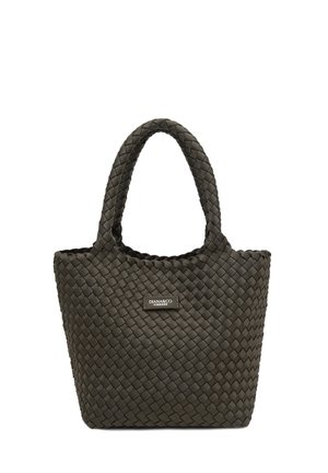 Sac cabas tressé marron foncé avec deux poignées arrondies et une petite étiquette "DIANA&CO FIRENZE" à l'avant.