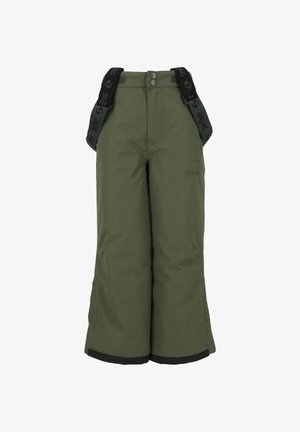 Grønne snesko med justerbare sorte stropper, lukning med to knapper, vide ben og forstærkede sorte manchetter i bunden.