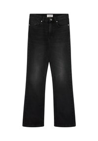 Czarne dżinsy o prostym kroju z pięcioma kieszeniami, guzikami z przodu i szlufkami na pasek, z delikatnym blaknięciem na udach.