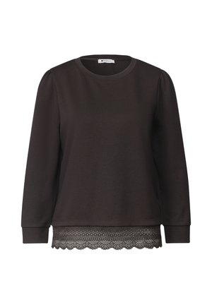 Street One, 3/4-SLEEVE TOP WITH LACE TRIM AT THE HEM - Long-sleeved top - black coffee