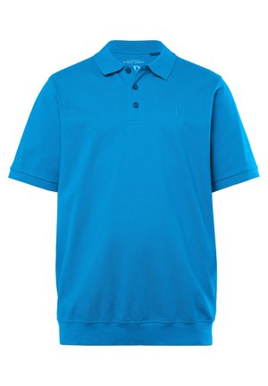 Polo shirt in felblu, korte mouwen, gemaakt van een katoenmix, heeft een klassieke kraag, een drieknopen sluiting en een subtiel logo op de borst.