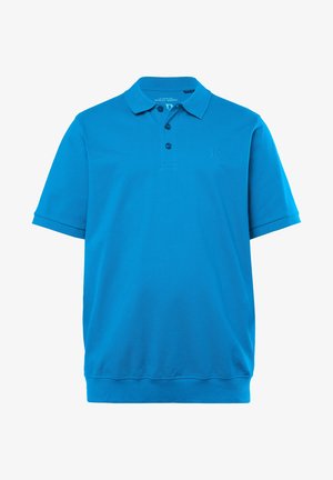 Polo shirt in felblu, korte mouwen, gemaakt van een katoenmix, heeft een klassieke kraag, een drieknopen sluiting en een subtiel logo op de borst.