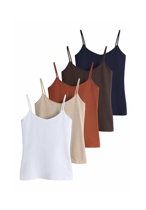 THE SET, 5 PACK STRAPPY CAMI VEST TOPS - Top - navy brown stripe ochre white