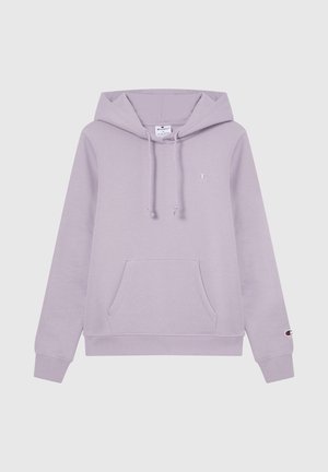 Hoodie violet clair avec une poche kangourou, des cordons et un petit logo sur la poitrine. Tissu doux avec des poignets et un ourlet côtelés.