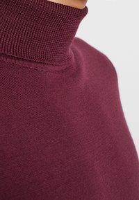 Maglione a dolcevita bordeaux con colletto a coste e trama fine, caratterizzato da una silhouette aderente e una finitura del tessuto liscia.