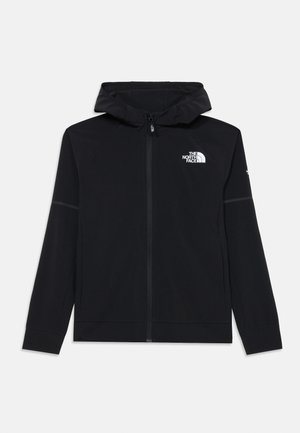 Melna zipa kapucē ar priekšējo kabatu, regulējamu kapuci un The North Face logotipu baltā krāsā uz krūtīm. Gluda auduma, ar ribinātiem piedurknēm.