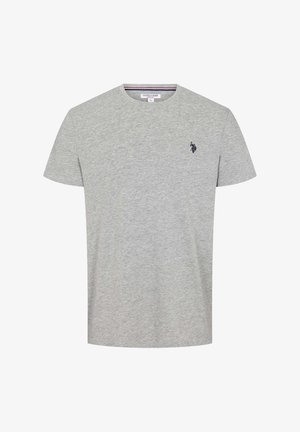 Lichtgrijs T-shirt met korte mouwen en ronde hals, met een klein zwart geborduurd polo-speler logo op de linkerborst.