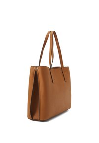 Borsa a tracolla in pelle marrone con texture liscia, dotata di manici lunghi e design minimalista. Parte superiore chiusa senza hardware o decorazioni visibili.