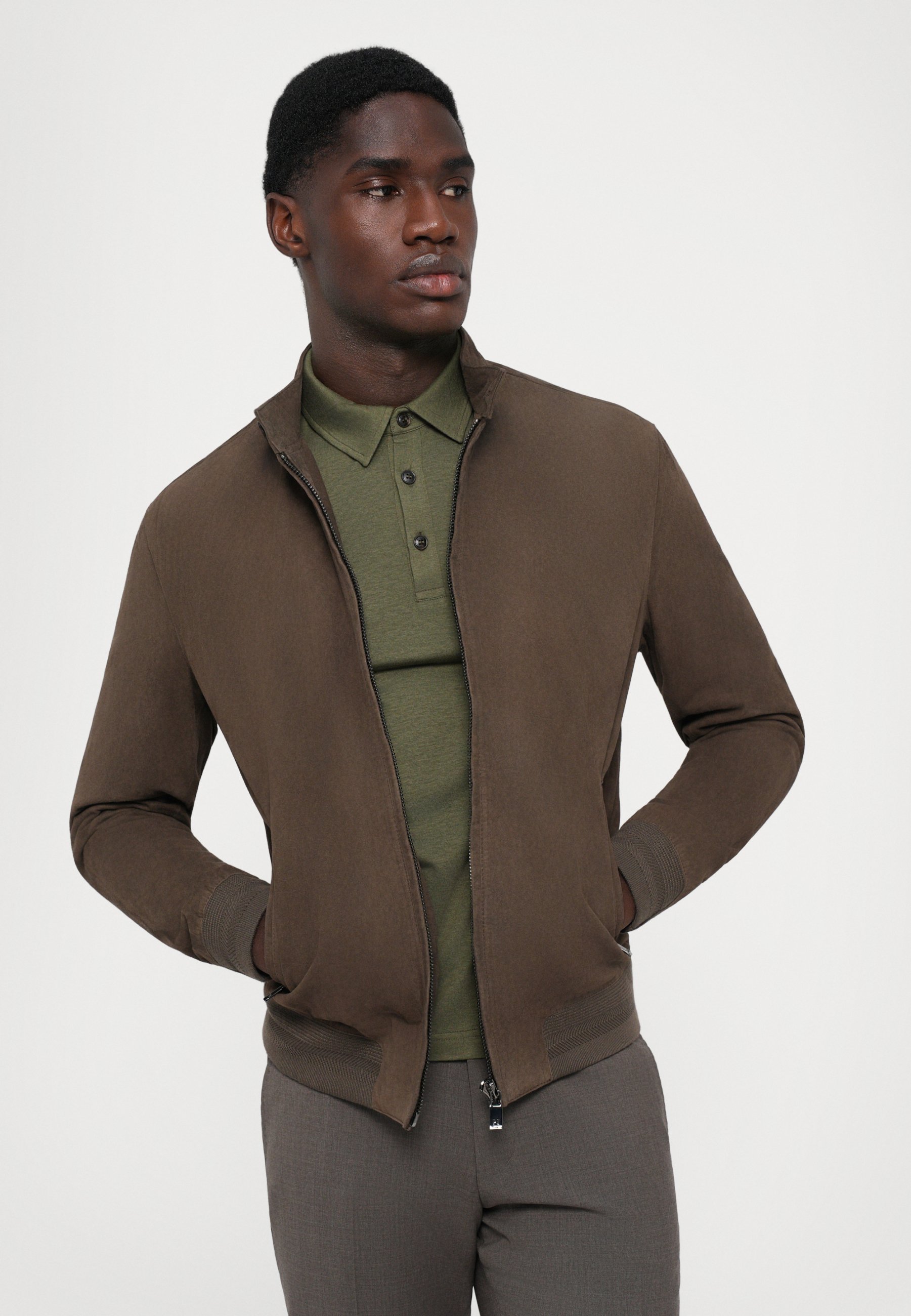 Pal Zileri Leather jacket - brown/green - Zalando.co.uk