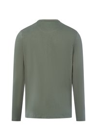 Langarmshirt van olijfgroene katoen, met een eenvoudige ronde hals en vlakke naden. Gladde textuur met een relaxte pasvorm.