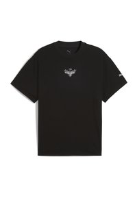 Sort bomulds t-shirt med korte ærmer. Har et sølvfagret falkemotiv på brystet og et lille logo på venstre ærme.