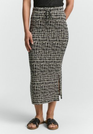 TOM TAILOR MIDI - A-line skirt - abstract black grid design