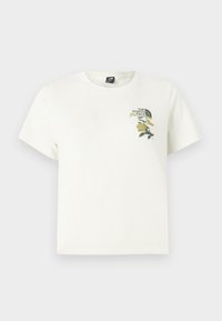 Λευκό βαμβακερό T-shirt με κοντά μανίκια. Διαθέτει πράσινη και κίτρινη κεντητική με λουλούδια στο αριστερό στήθος, με το λογότυπο. Κανονική εφαρμογή.