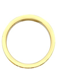 Guldmetallarmband, slät yta, cirkulär form, glänsande finish, med subtila gravyrdetaljer runt den inre kanten.